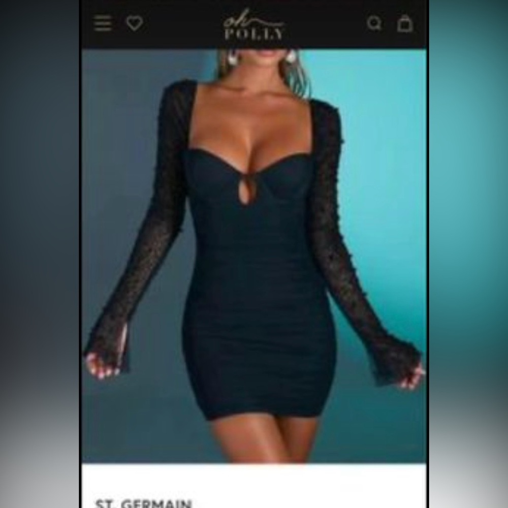 Oh Polly black mini dress with beaded sleeves size - Us 4
